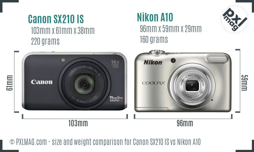 Canon SX210 IS vs Nikon A10 size comparison
