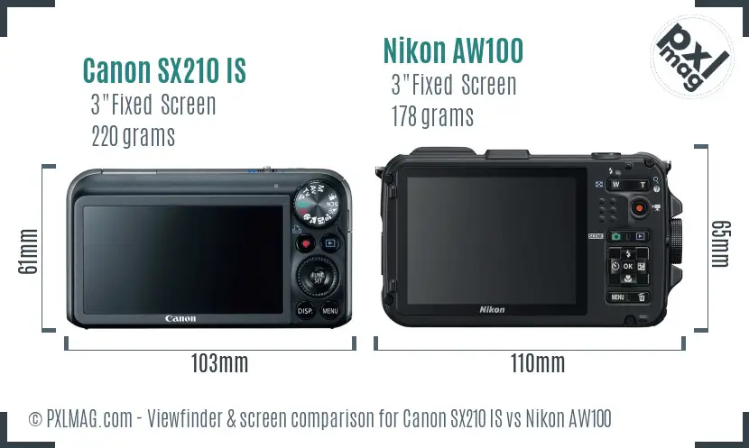 Canon SX210 IS vs Nikon AW100 Screen and Viewfinder comparison