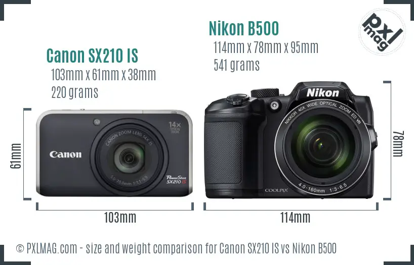 Canon SX210 IS vs Nikon B500 size comparison