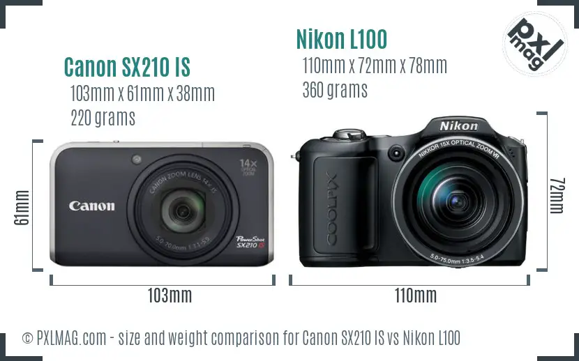 Canon SX210 IS vs Nikon L100 size comparison