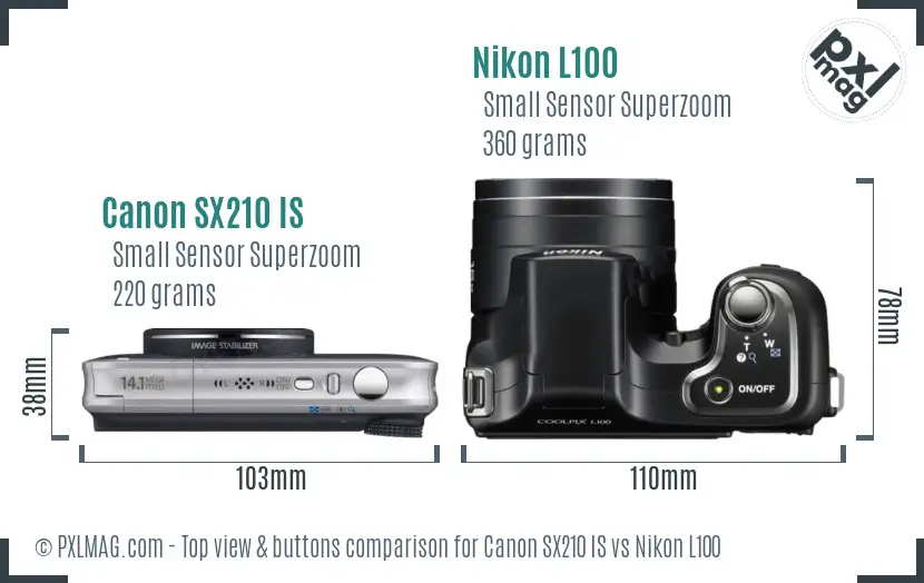 Canon SX210 IS vs Nikon L100 top view buttons comparison