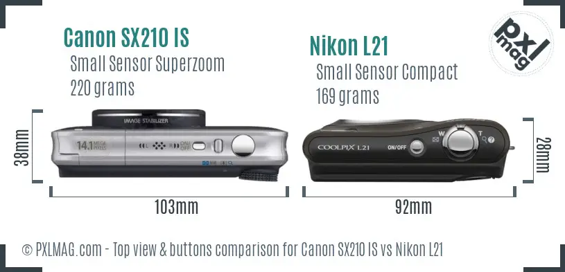 Canon SX210 IS vs Nikon L21 top view buttons comparison