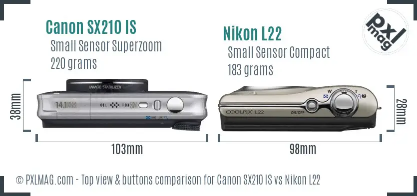 Canon SX210 IS vs Nikon L22 top view buttons comparison