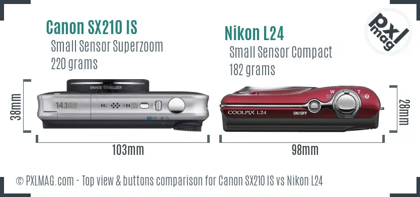 Canon SX210 IS vs Nikon L24 top view buttons comparison