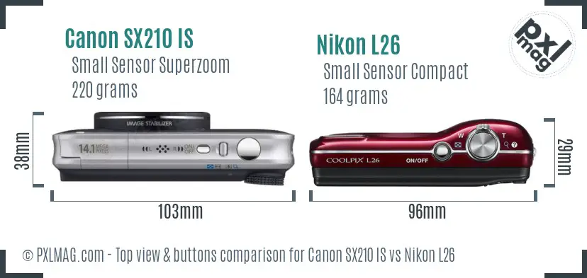 Canon SX210 IS vs Nikon L26 top view buttons comparison