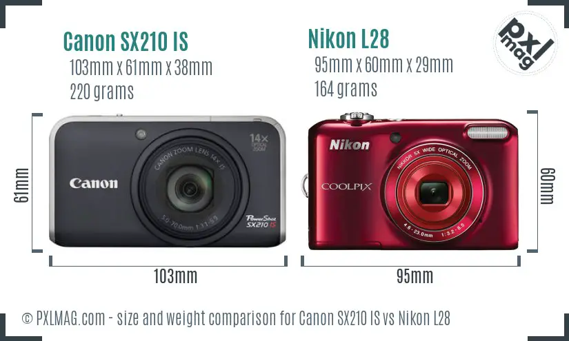 Canon SX210 IS vs Nikon L28 size comparison