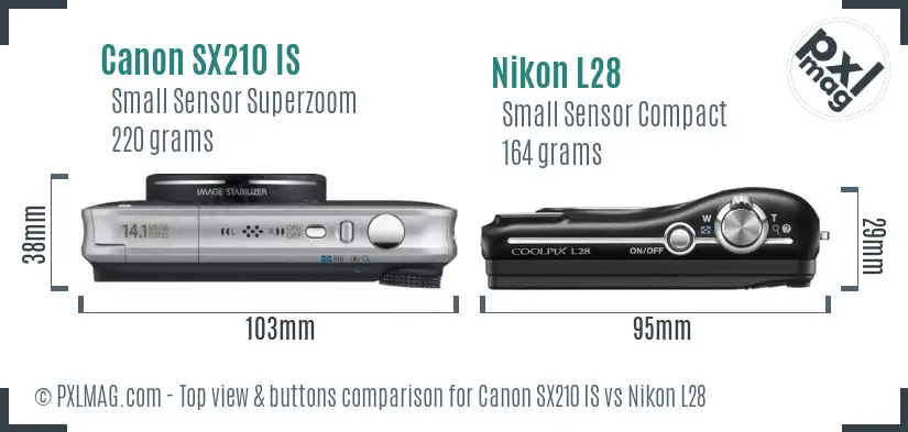 Canon SX210 IS vs Nikon L28 top view buttons comparison