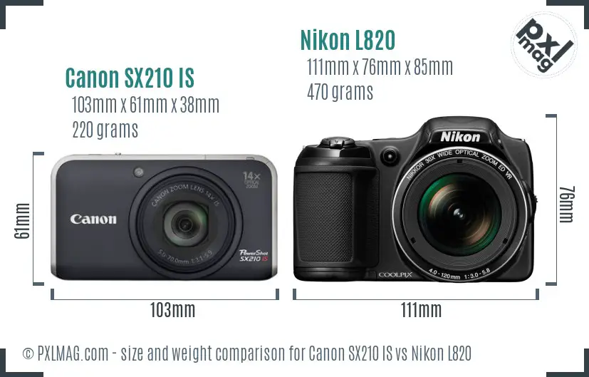 Canon SX210 IS vs Nikon L820 size comparison