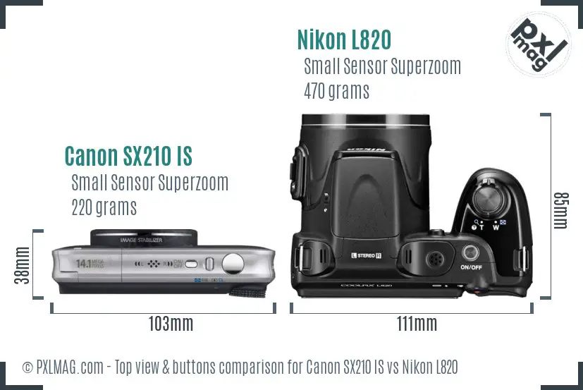 Canon SX210 IS vs Nikon L820 top view buttons comparison