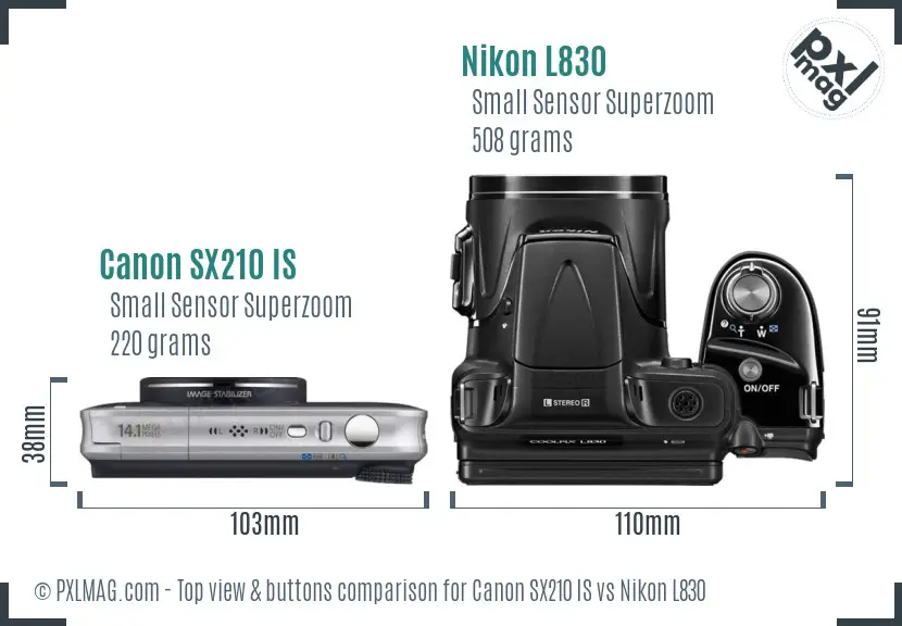 Canon SX210 IS vs Nikon L830 top view buttons comparison Canon SX210 IS vs Nikon L830 top view buttons comparison