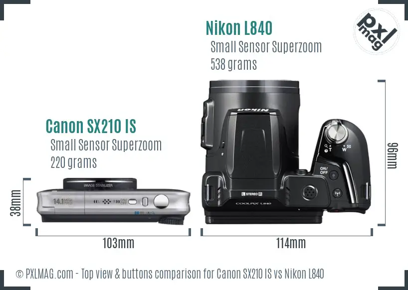 Canon SX210 IS vs Nikon L840 top view buttons comparison