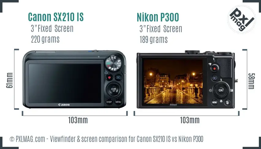 Canon SX210 IS vs Nikon P300 Screen and Viewfinder comparison Canon SX210 IS vs Nikon P300 Screen and Viewfinder comparison