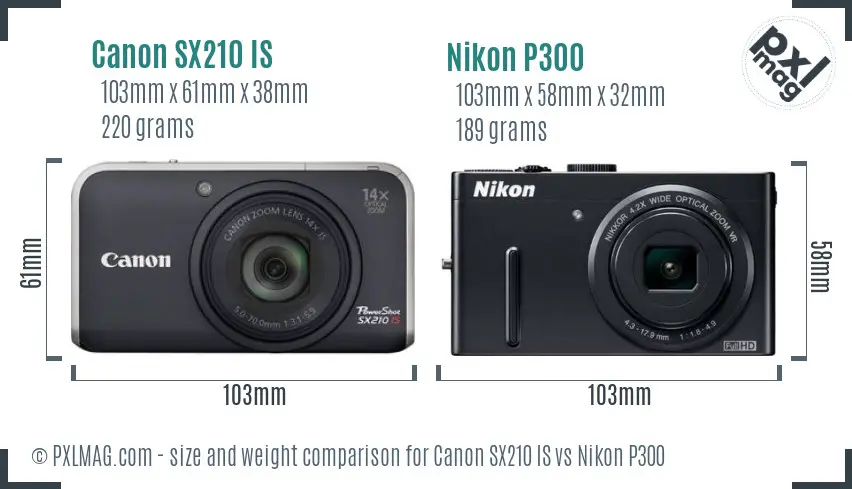 Canon SX210 IS vs Nikon P300 size comparison Canon SX210 IS vs Nikon P300 size comparison