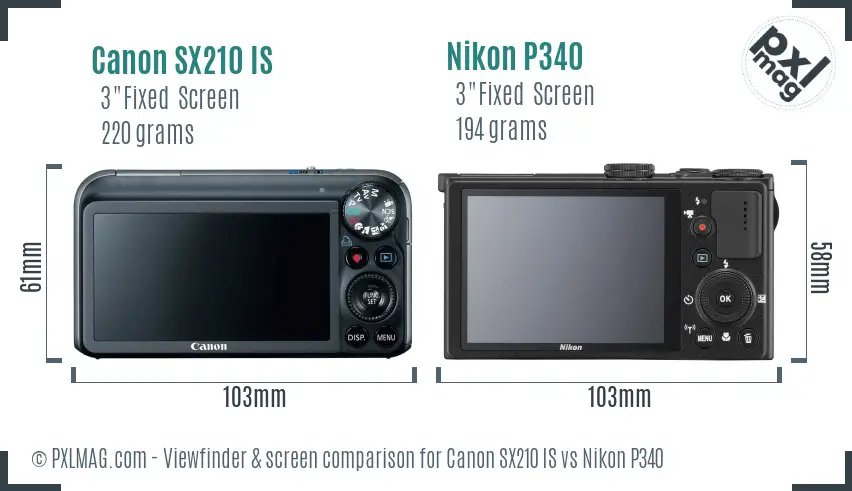 Canon SX210 IS vs Nikon P340 Screen and Viewfinder comparison