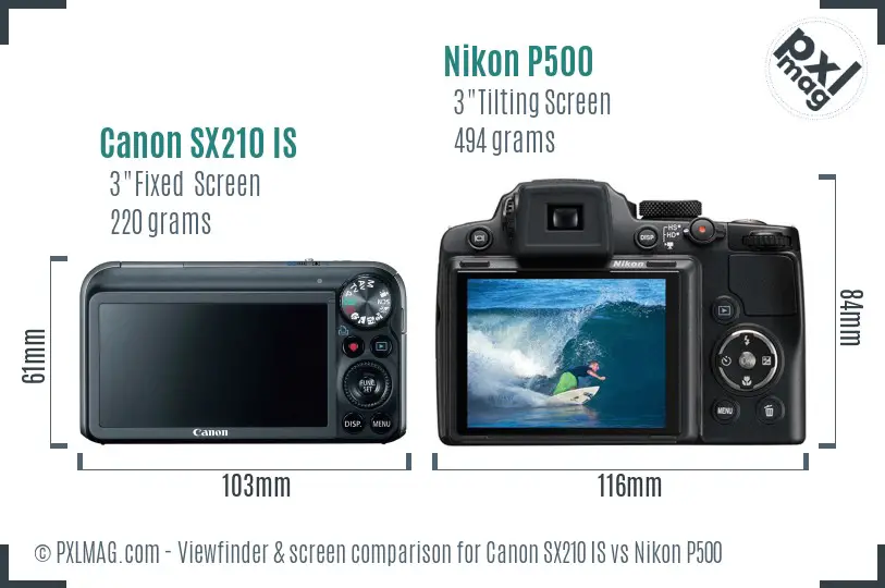 Canon SX210 IS vs Nikon P500 Screen and Viewfinder comparison Canon SX210 IS vs Nikon P500 Screen and Viewfinder comparison