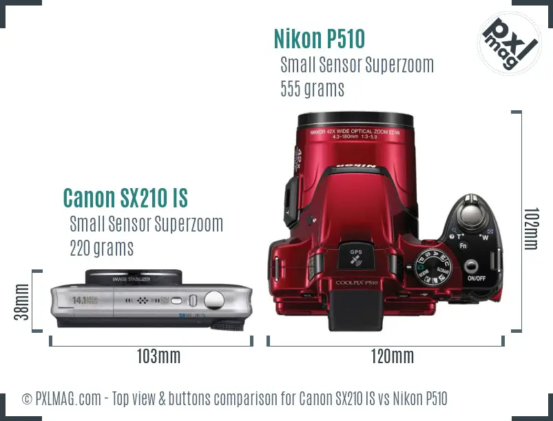 Canon SX210 IS vs Nikon P510 top view buttons comparison