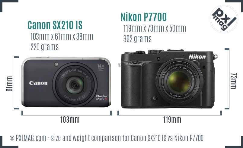 Canon SX210 IS vs Nikon P7700 size comparison