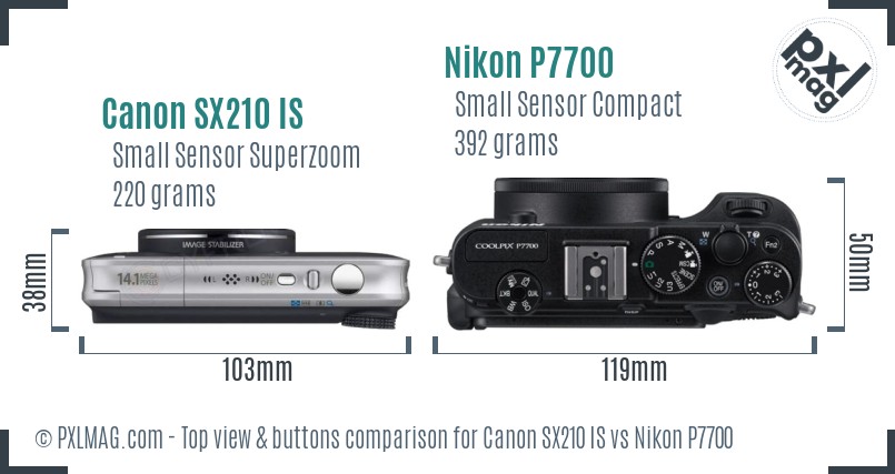 Canon SX210 IS vs Nikon P7700 top view buttons comparison