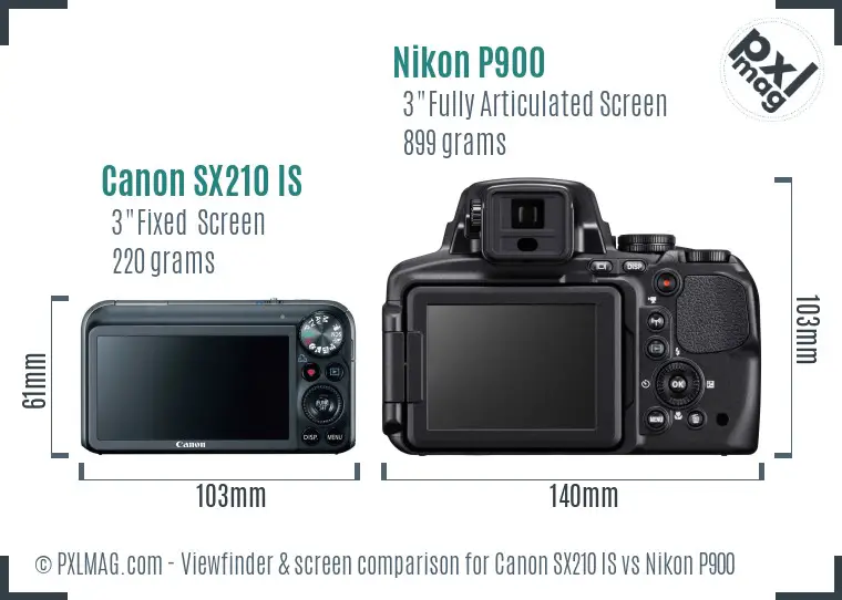Canon SX210 IS vs Nikon P900 Screen and Viewfinder comparison