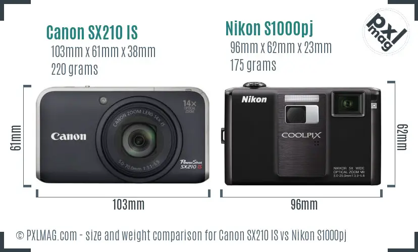 Canon SX210 IS vs Nikon S1000pj size comparison