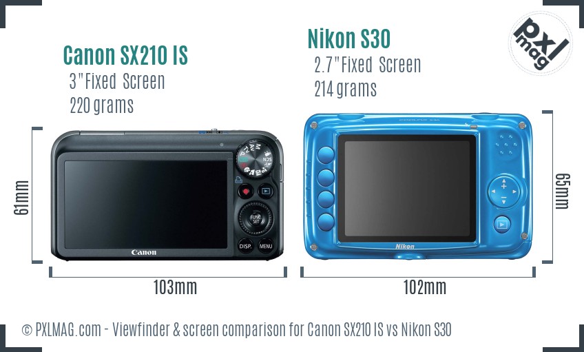 Canon SX210 IS vs Nikon S30 Screen and Viewfinder comparison