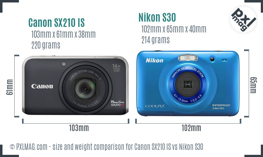 Canon SX210 IS vs Nikon S30 size comparison