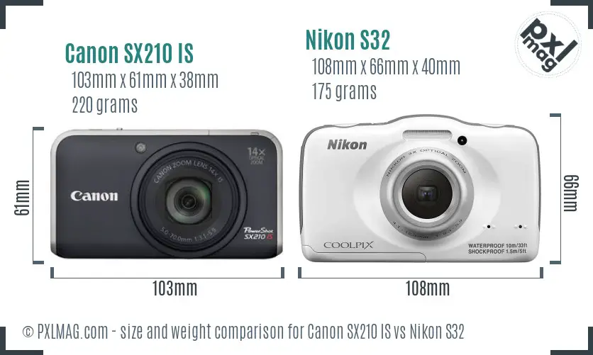 Canon SX210 IS vs Nikon S32 size comparison