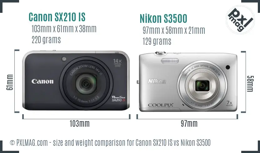 Canon SX210 IS vs Nikon S3500 size comparison Canon SX210 IS vs Nikon S3500 size comparison