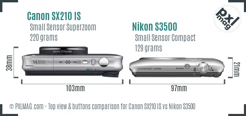 Canon SX210 IS vs Nikon S3500 top view buttons comparison Canon SX210 IS vs Nikon S3500 top view buttons comparison