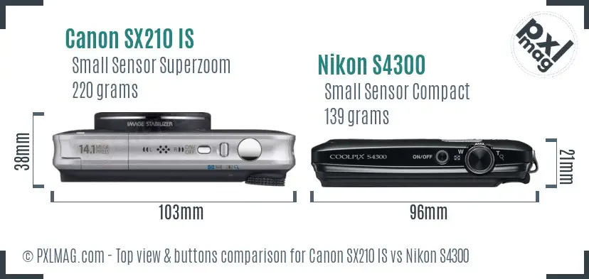 Canon SX210 IS vs Nikon S4300 top view buttons comparison Canon SX210 IS vs Nikon S4300 top view buttons comparison