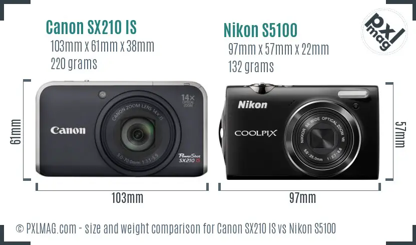 Canon SX210 IS vs Nikon S5100 size comparison Canon SX210 IS vs Nikon S5100 size comparison