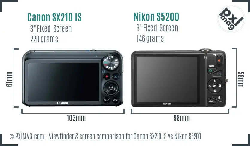 Canon SX210 IS vs Nikon S5200 Screen and Viewfinder comparison Canon SX210 IS vs Nikon S5200 Screen and Viewfinder comparison