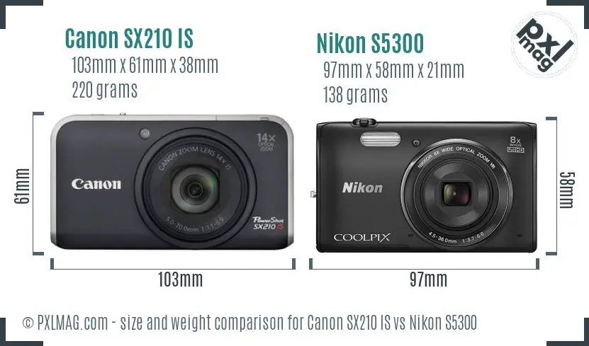 Canon SX210 IS vs Nikon S5300 size comparison