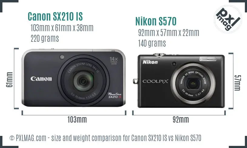 Canon SX210 IS vs Nikon S570 size comparison Canon SX210 IS vs Nikon S570 size comparison