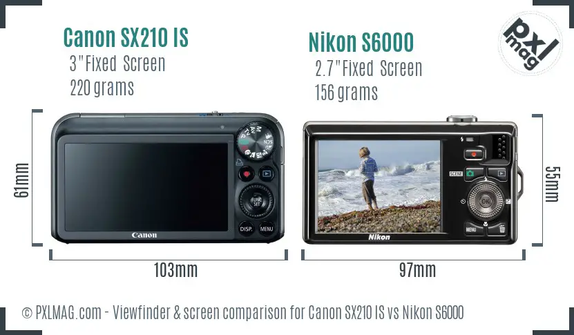 Canon SX210 IS vs Nikon S6000 Screen and Viewfinder comparison