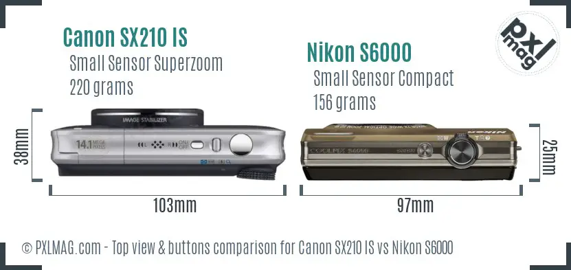 Canon SX210 IS vs Nikon S6000 top view buttons comparison