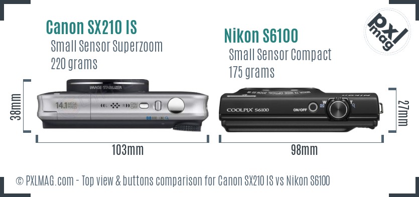 Canon SX210 IS vs Nikon S6100 top view buttons comparison