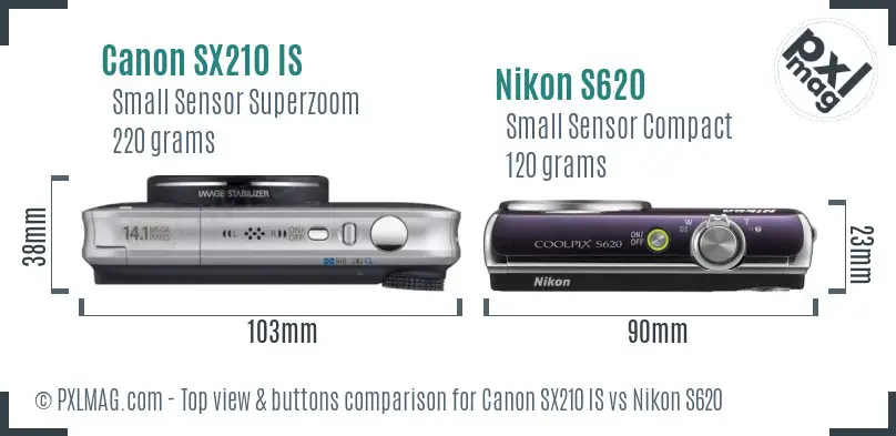 Canon SX210 IS vs Nikon S620 top view buttons comparison