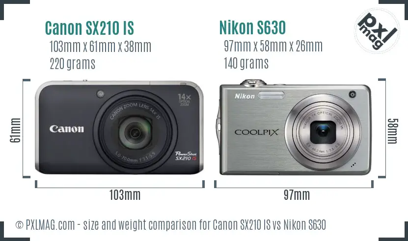 Canon SX210 IS vs Nikon S630 size comparison