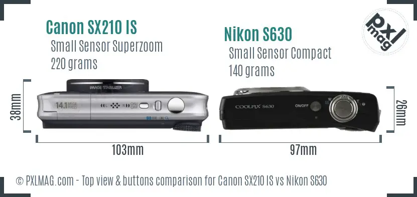 Canon SX210 IS vs Nikon S630 top view buttons comparison