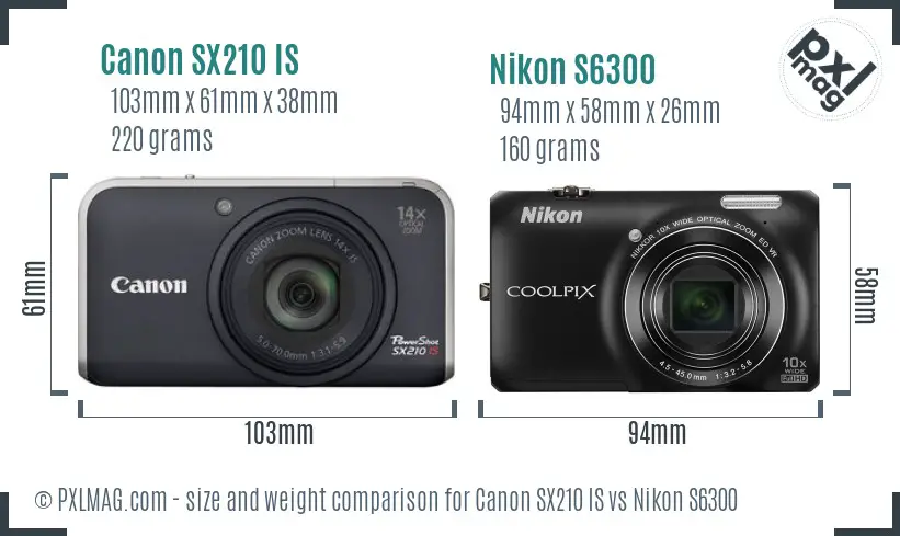 Canon SX210 IS vs Nikon S6300 size comparison