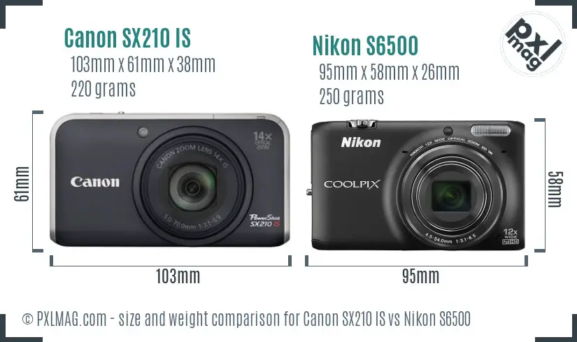 Canon SX210 IS vs Nikon S6500 size comparison