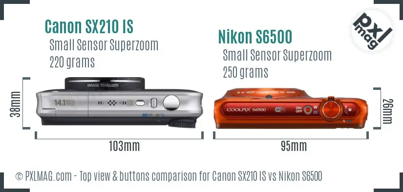 Canon SX210 IS vs Nikon S6500 top view buttons comparison