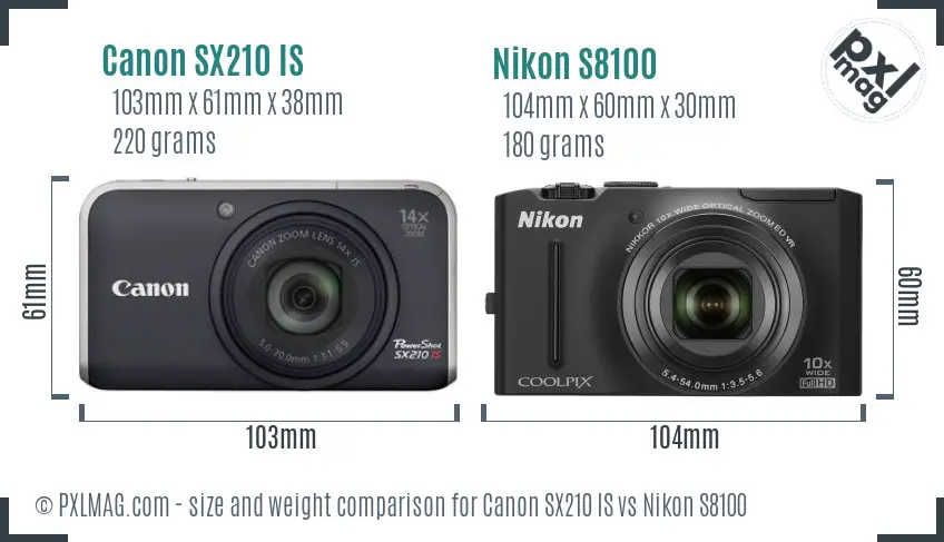 Canon SX210 IS vs Nikon S8100 size comparison Canon SX210 IS vs Nikon S8100 size comparison