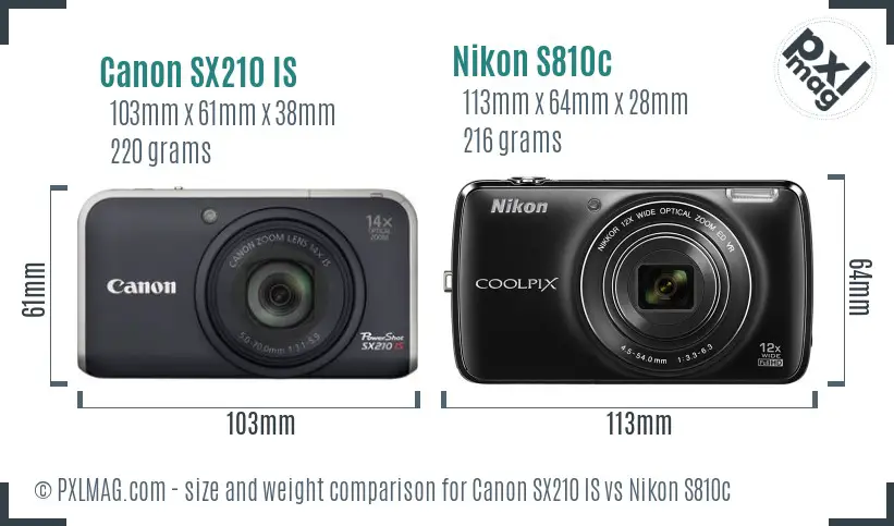Canon SX210 IS vs Nikon S810c size comparison Canon SX210 IS vs Nikon S810c size comparison