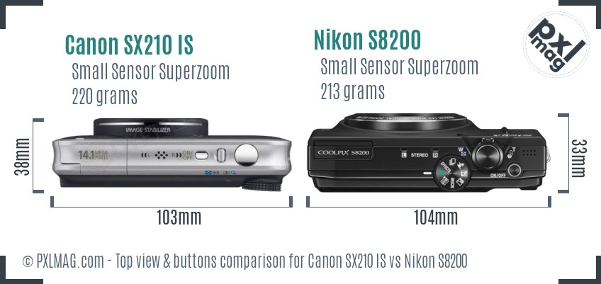 Canon SX210 IS vs Nikon S8200 top view buttons comparison