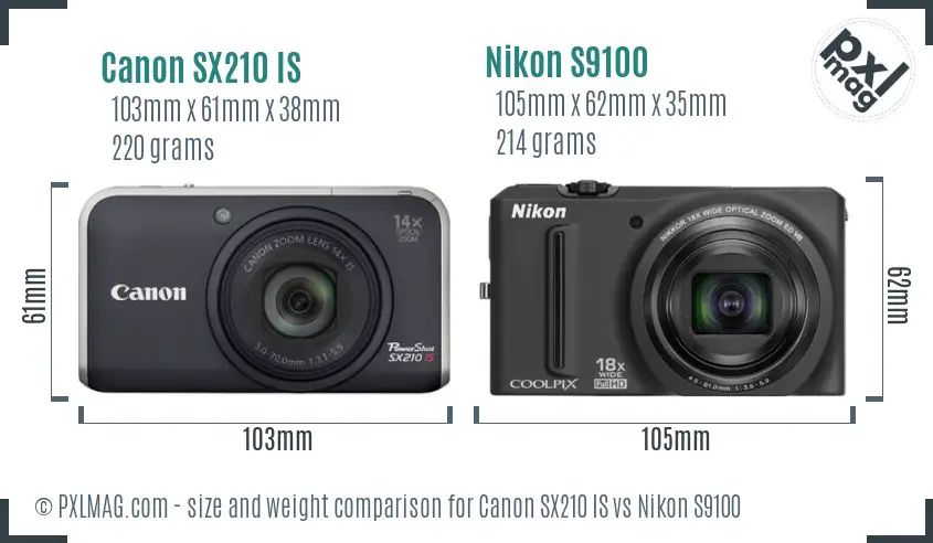 Canon SX210 IS vs Nikon S9100 size comparison Canon SX210 IS vs Nikon S9100 size comparison
