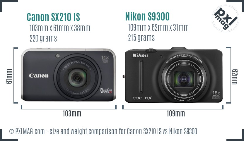 Canon SX210 IS vs Nikon S9300 size comparison Canon SX210 IS vs Nikon S9300 size comparison