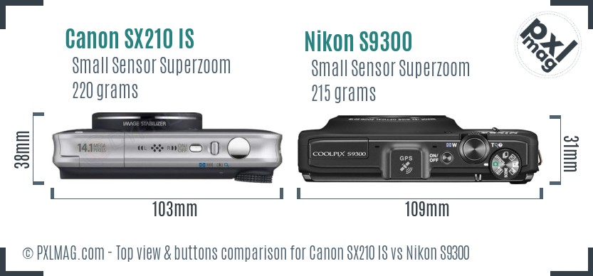 Canon SX210 IS vs Nikon S9300 top view buttons comparison