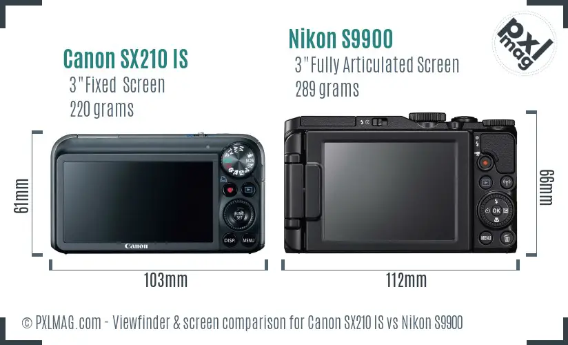 Canon SX210 IS vs Nikon S9900 Screen and Viewfinder comparison Canon SX210 IS vs Nikon S9900 Screen and Viewfinder comparison